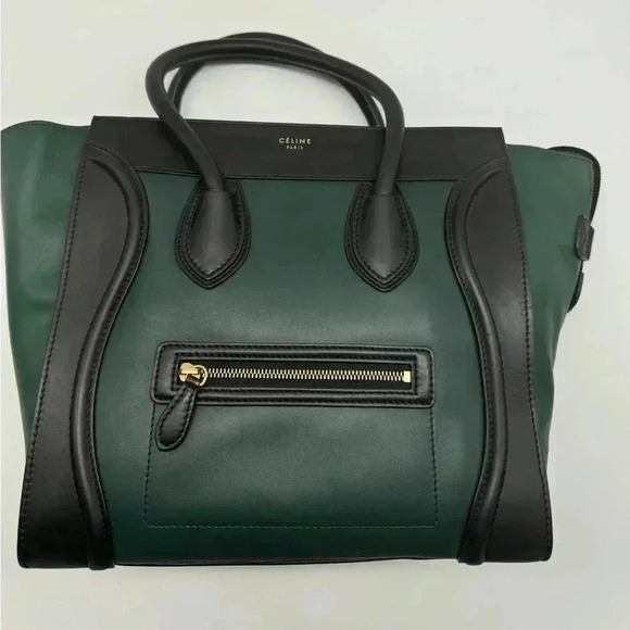 Celine Handbags - CELINE Satin Calfskin Bicolor Luggage in Dark Green & Black - Like New